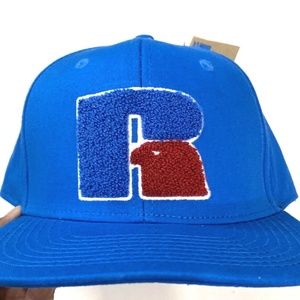 NEW Russell Athletic Snap Back Men's Hat Cap Blue with Big Blue Red White Logo